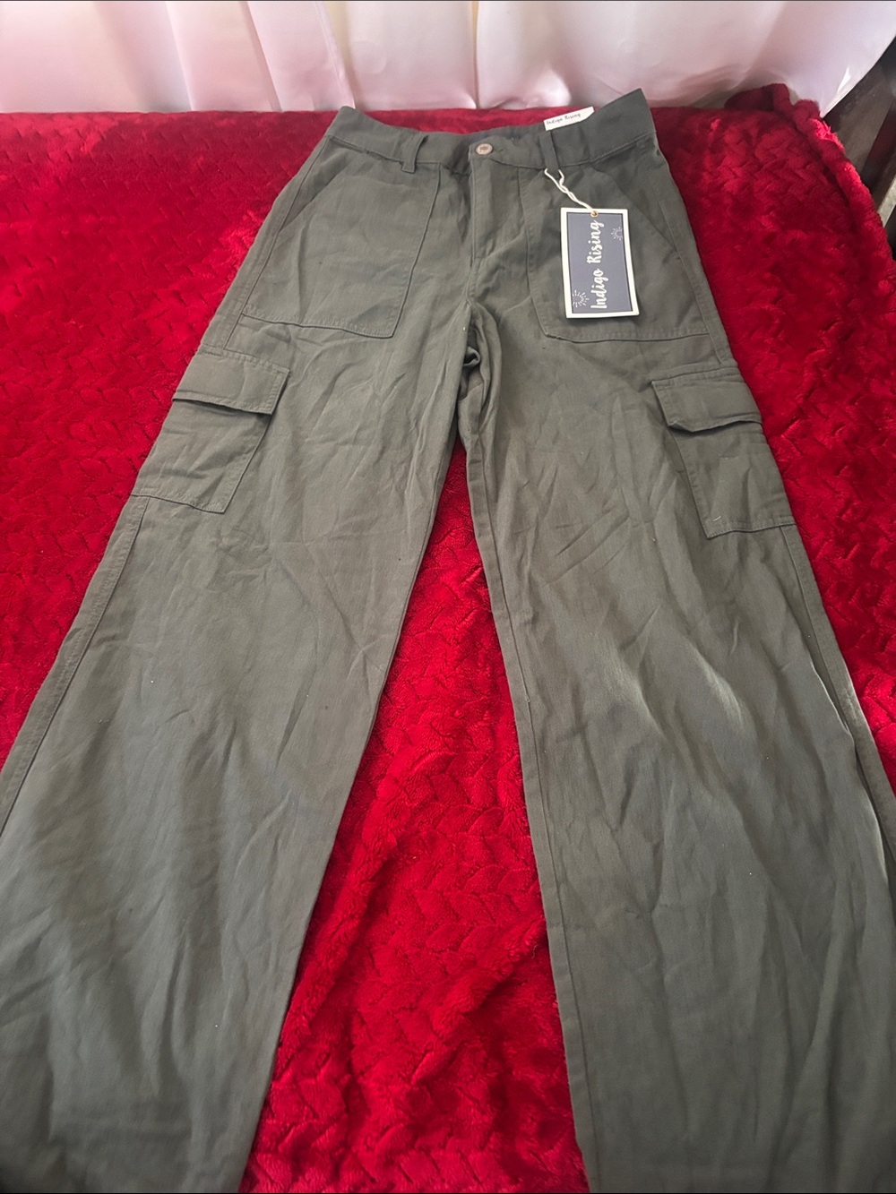 Military green cargo wide pants